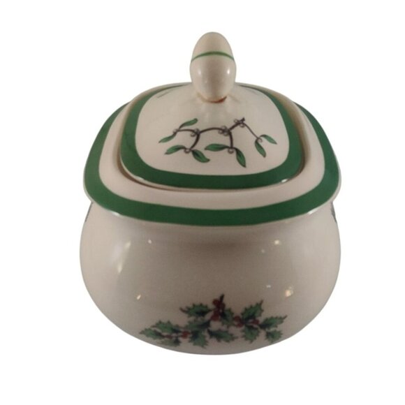 Spode Christmas Tree Sugar Bowl With Lid-Knob On Lid Has Been Re-glued On - Picture 3 of 14